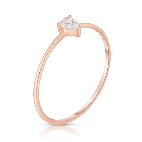 Single Pear Diamond Ring In 14k Gold - Picture 4 of 7
